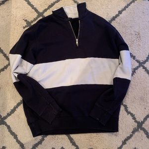 John galt/brandy Melville navy blue and white zipper crewneck